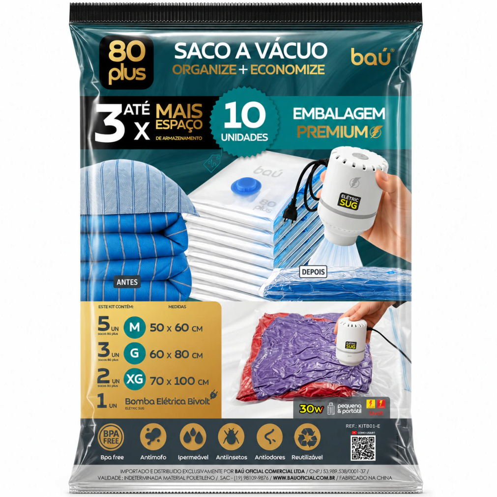 Saco a vácuo com bomba elétrica
