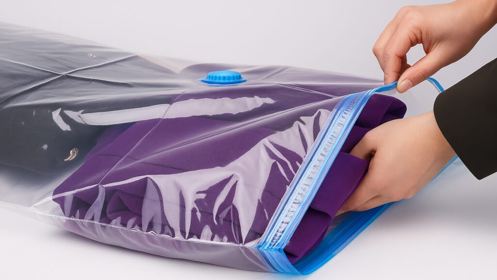 colocar roupas no saco a vácuo