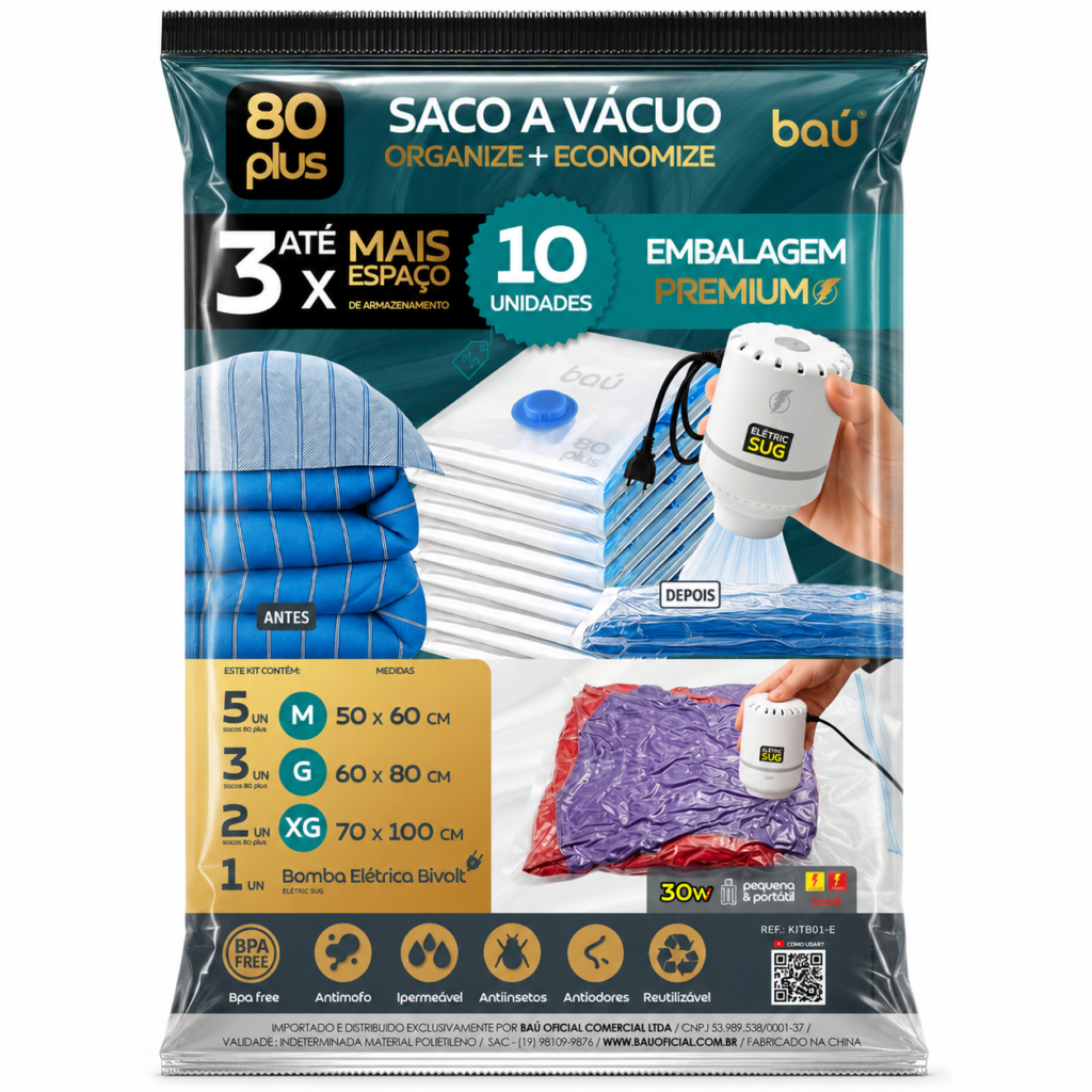 kit saco a vácuo 10 un com bomba elétrica