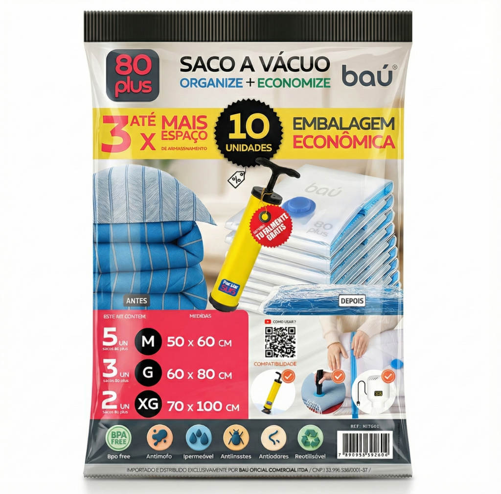 kit 10 saco a vácuo tamanhos variados com bomba grátis