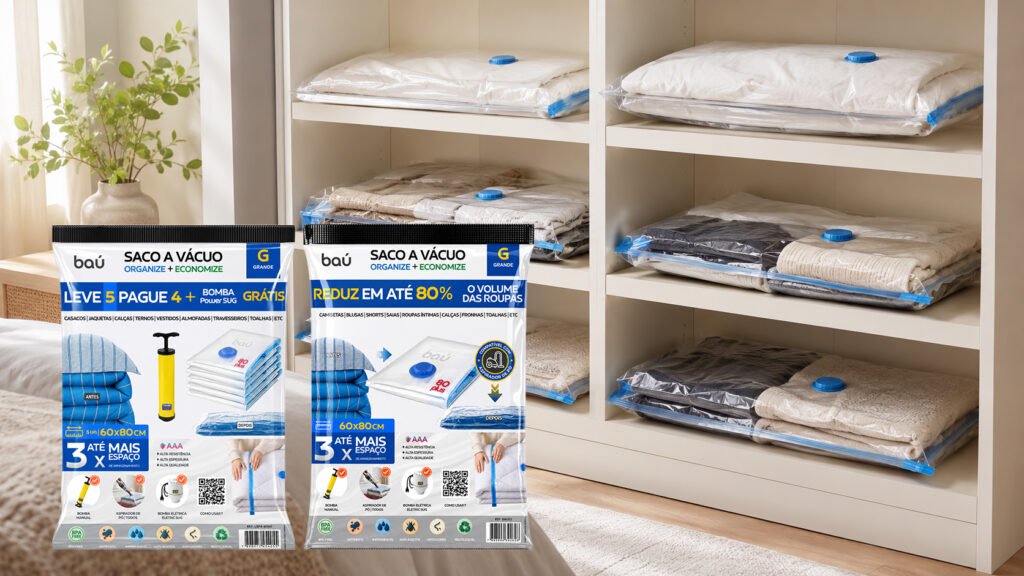 saco a vácuo grande 60x80 para roupas e peças volumosas