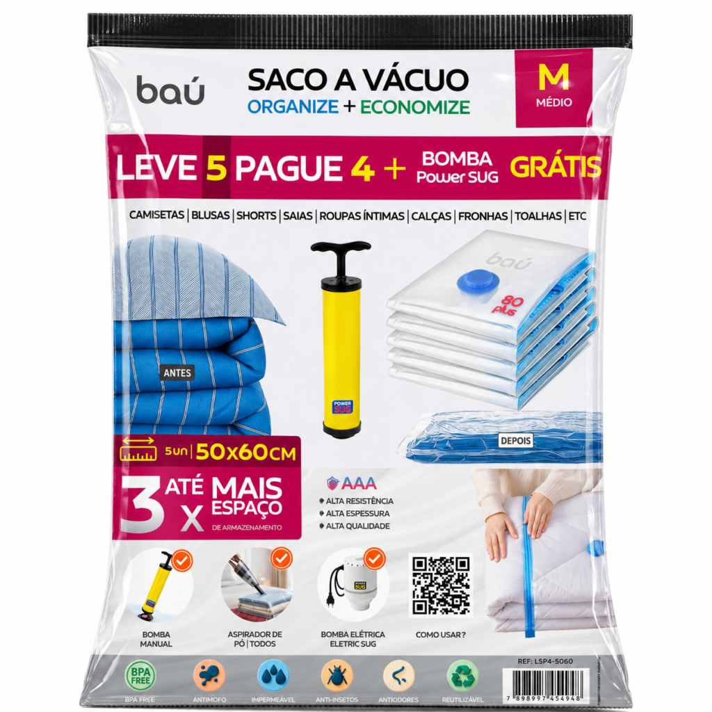 saco a vácuo médio para roupas e viagem